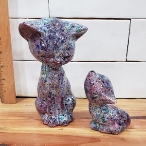 Hobbyist Ceramic Painted Cat & Kitten Figurines